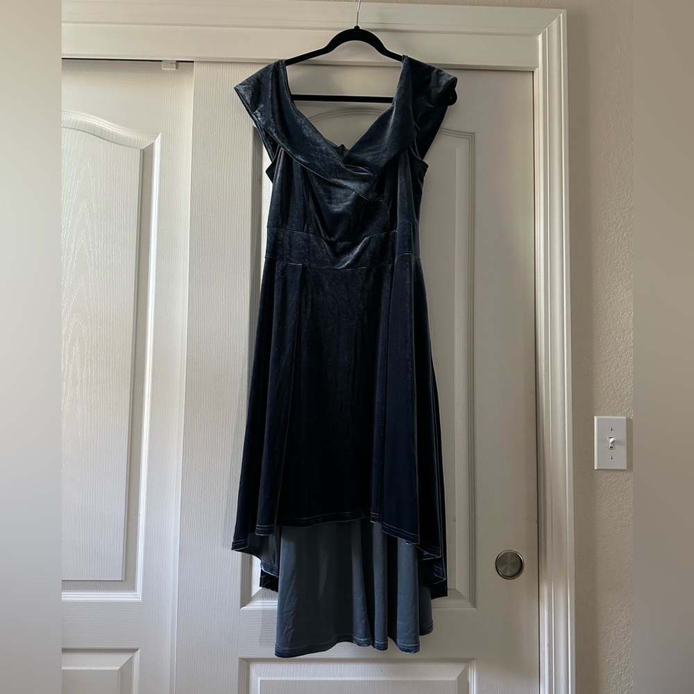 Off the shoulder blue dress